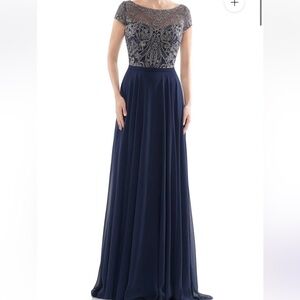 Rina di Montella Navy Beaded Chiffon Gown